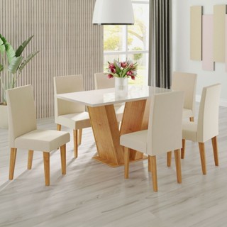 Mesa de Jantar 6 Lugares Franca com Vidro em Oferta na Shopee