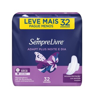 Absorvente Externo Sempre Livre Adapt Plus Noite e Dia Seca com Abas Leve Mais Pague Menos 32 Unidades em Oferta na Shopee