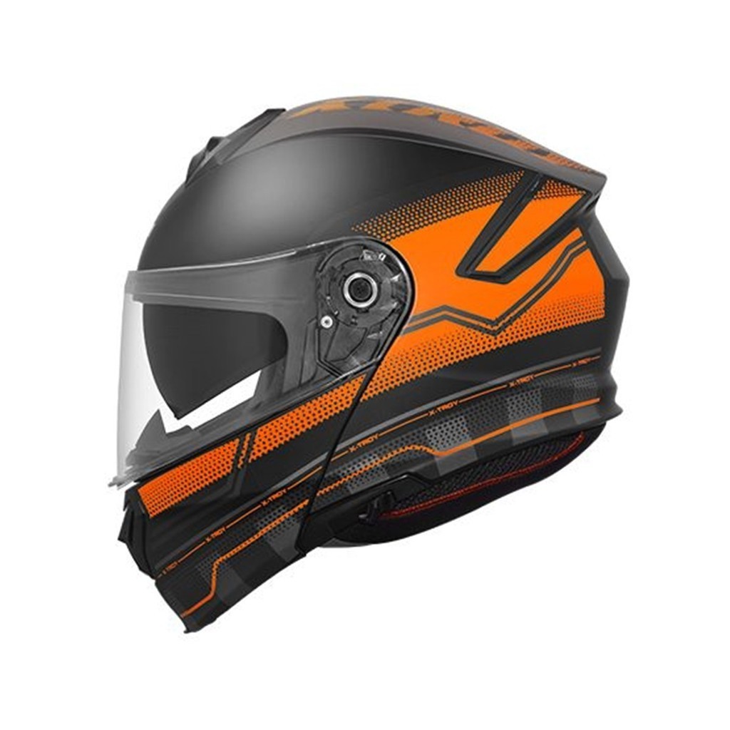 CAPACETE EBF XTROY ROBOCOP MODULAR COM ÓCULOS INTERNO FUME GTR PRETO E LARANJA FOSCO