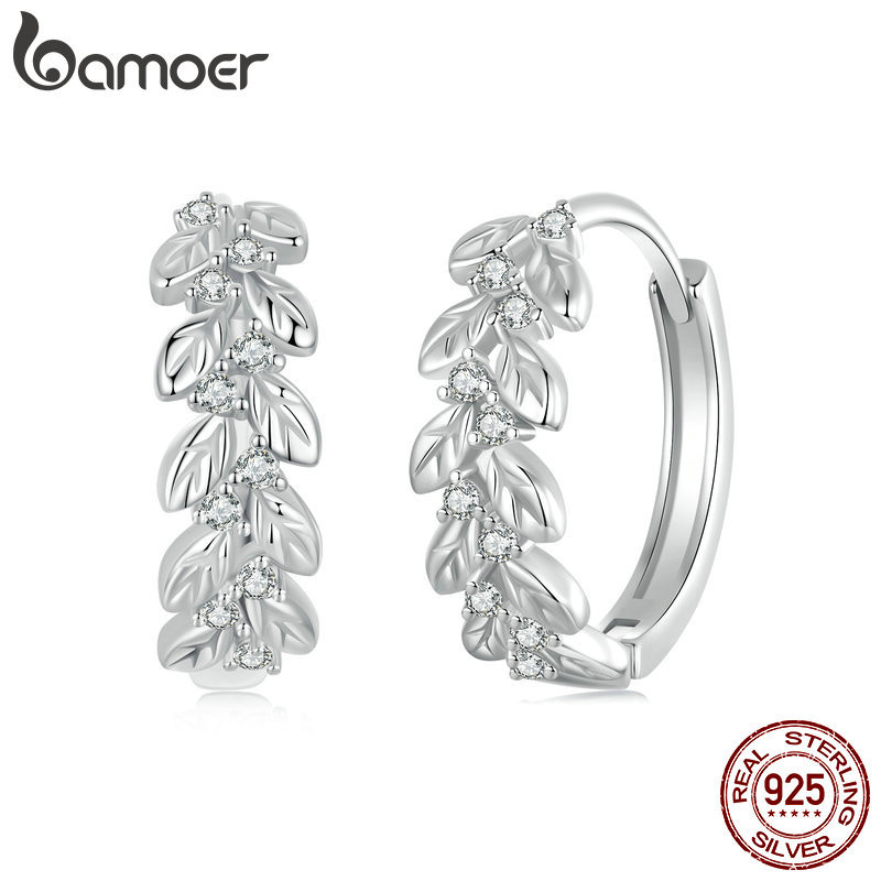 Brincos Bamoer 925 Sterling Sliver Hoop Desenho De Folha Jóias Presentes Para Mulheres em Oferta na Shopee
