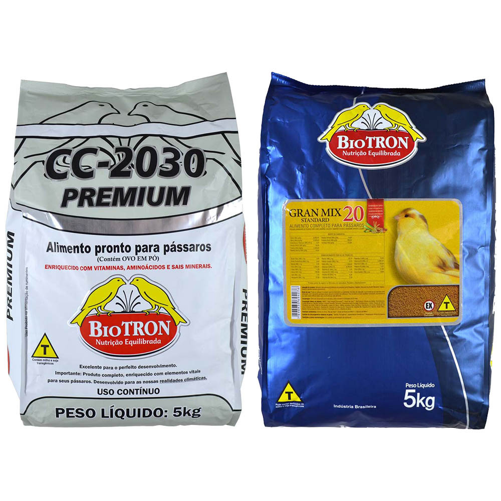 Kit Farinhada e Extrusada 1 Cc2030 Premium 5kg + 1 Gran Mix 20 5kg - Biotron Alimento para Canários