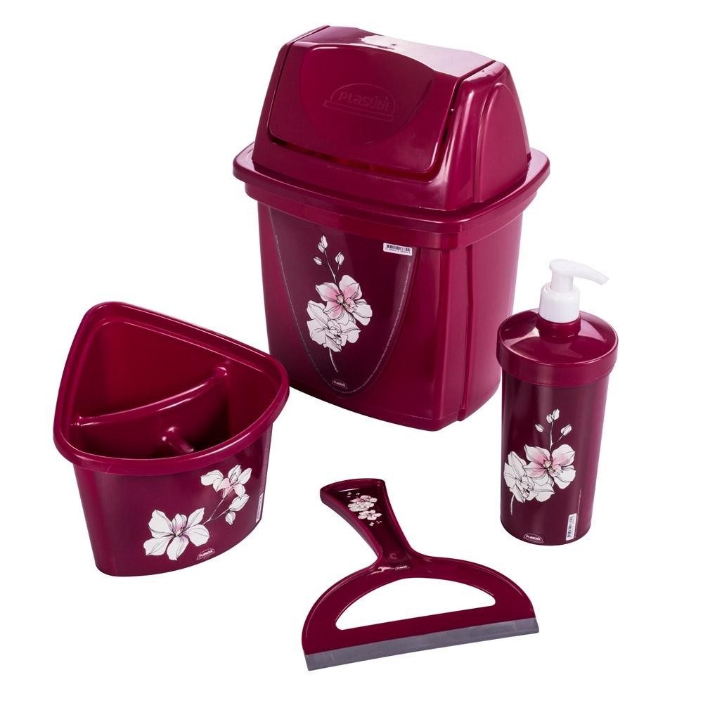 Kit Pia 4 Peças Rodinho Lixeira Detergente Talheres Plasútil em Oferta na Shopee