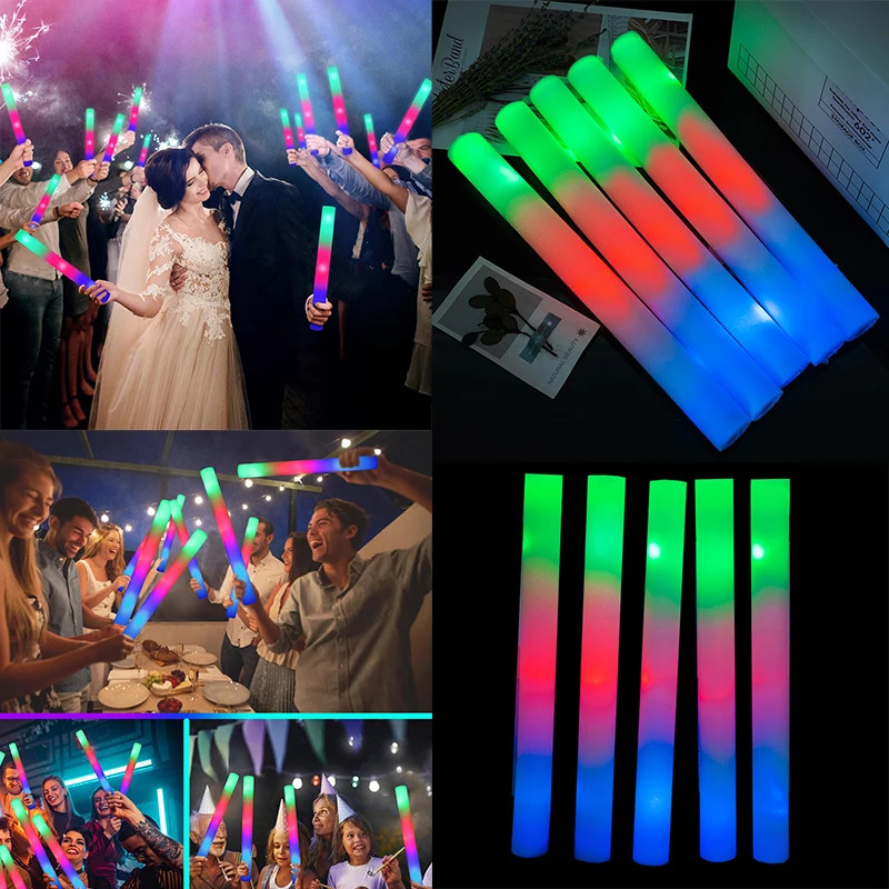 5PCS LED Glow Sticks A Granel Colorido RGB Foam Stick Tubo De Espuma De Alegria Luz Escura Para Aniversário De Natal Suprimentos Festas De Casamento