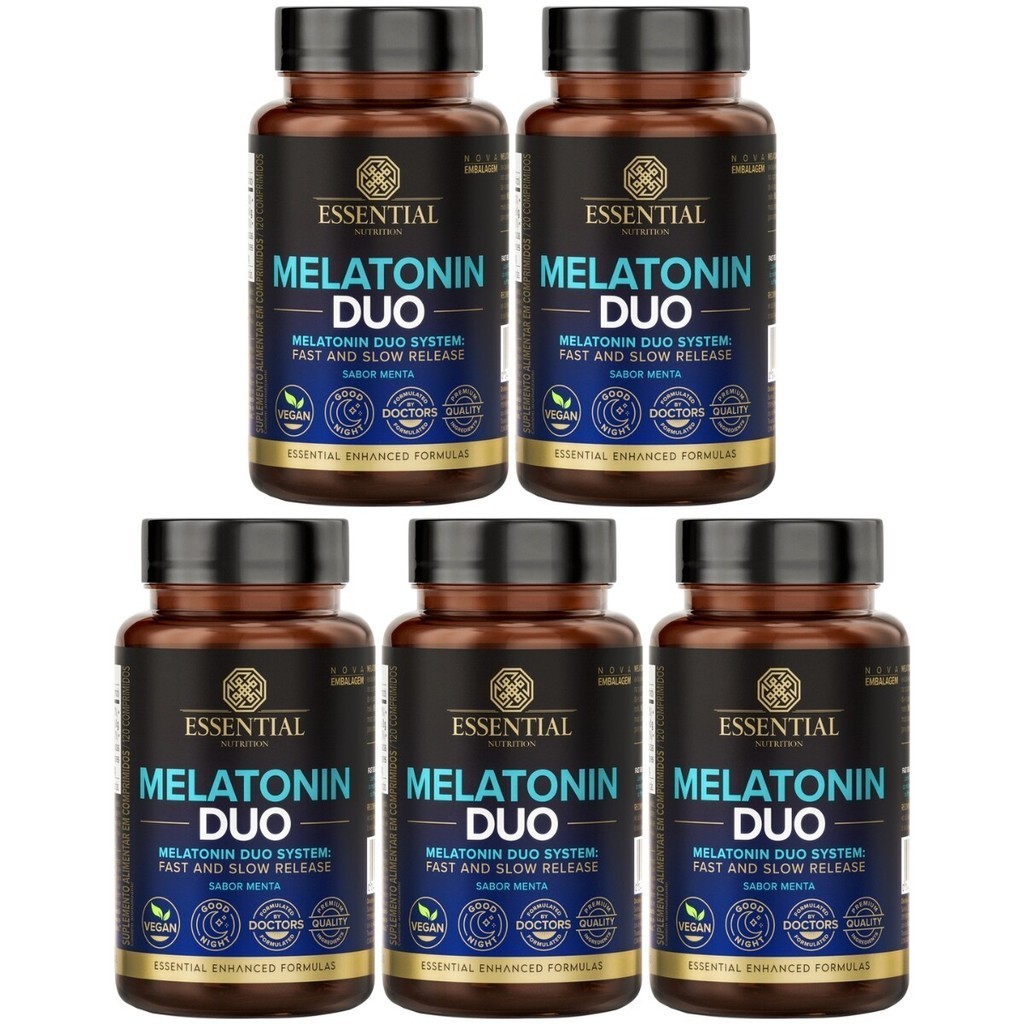 5x Melatonina Duo 120 Comp Essential Nutrition Sabor Menta