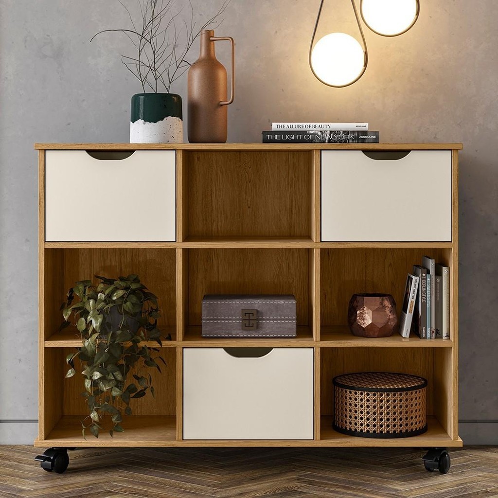 Nicho Organizador 3 Gavetas com Rodízios Freijó/Off White - Qmovi em Oferta na Shopee