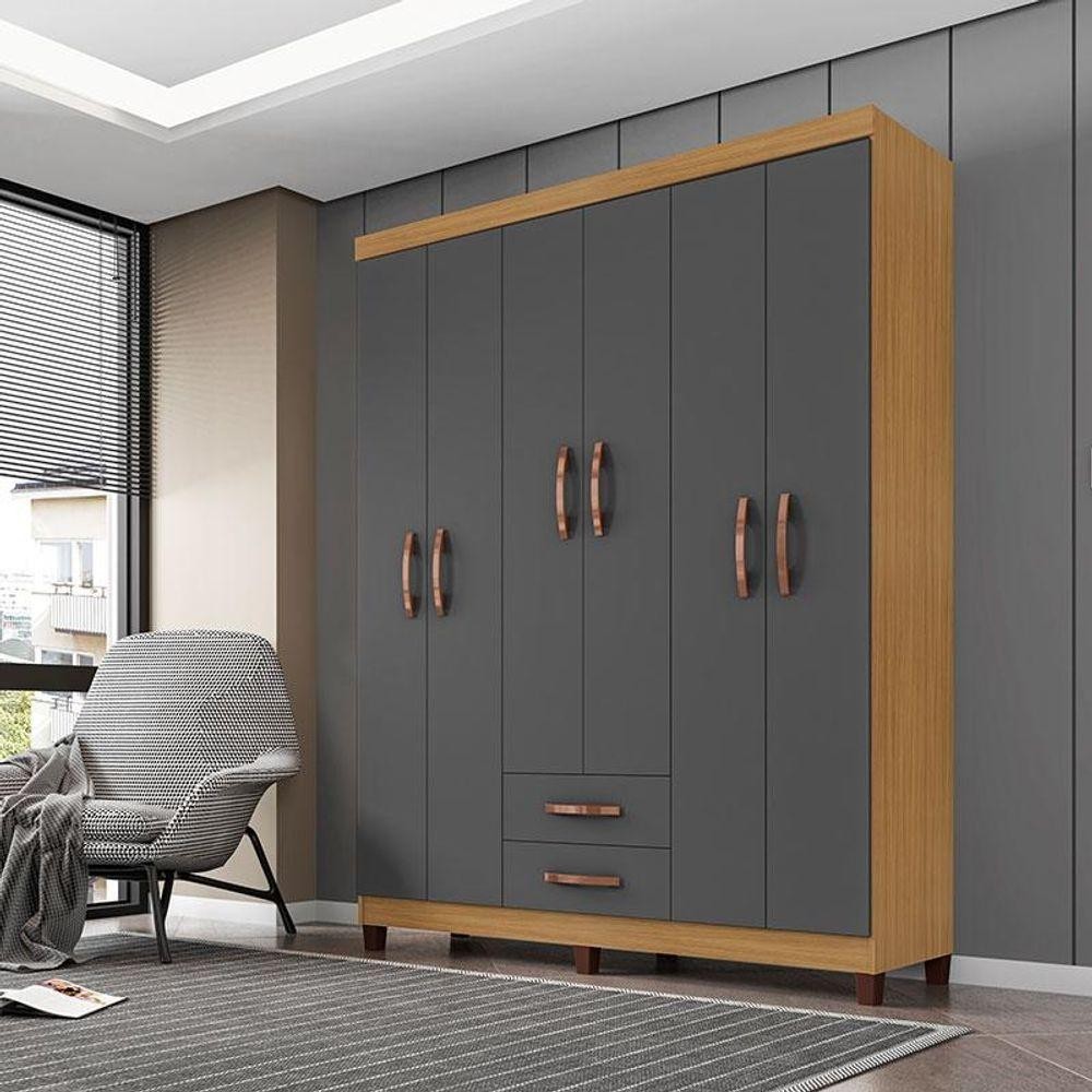 Guarda Roupa Casal Ambiente Modena 6 Portas Carvalho Americano Grafite - Incorplac - Home & Living