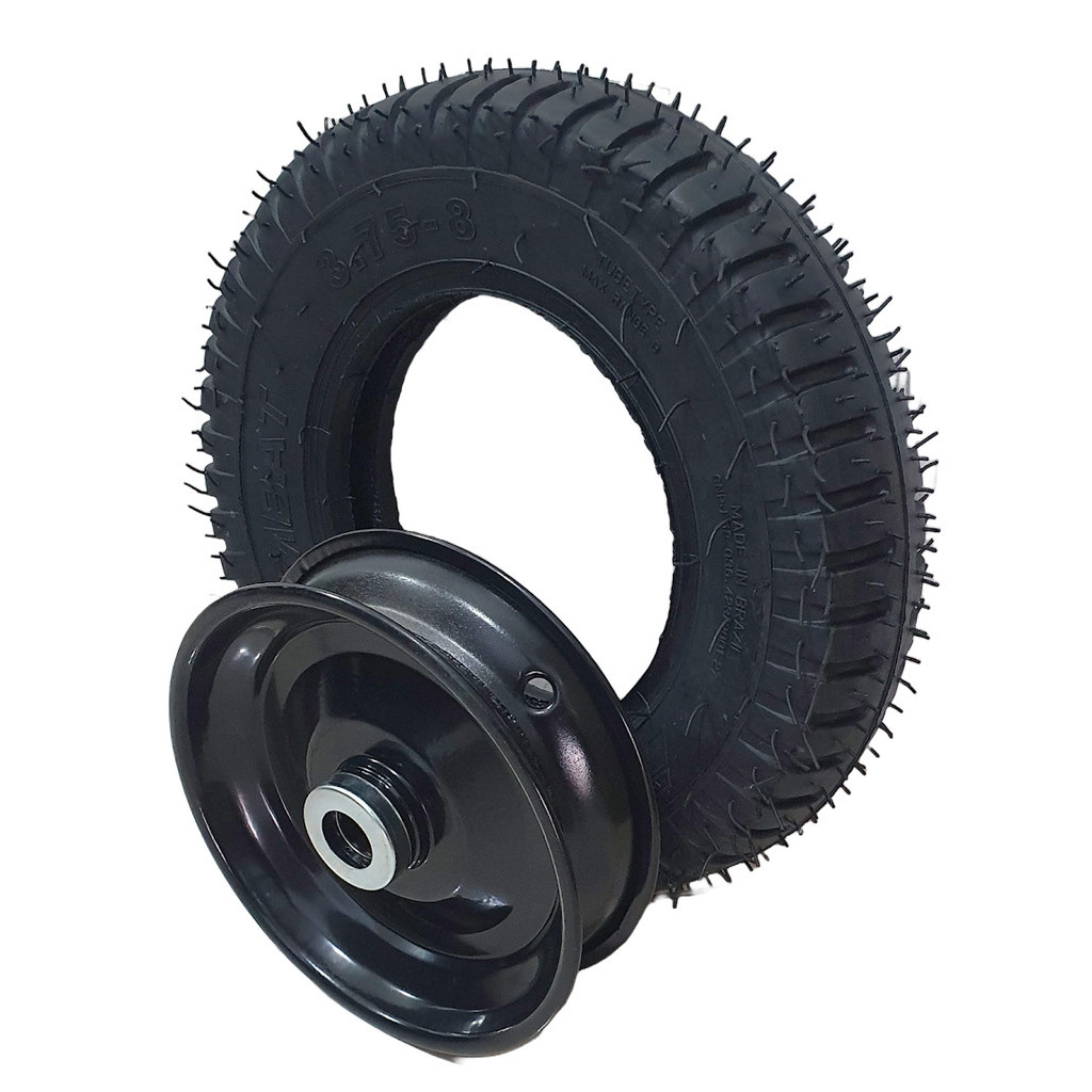 Jogo Pneu 375-8 + Roda Aro 8 C/ Roletes Uso Carretinhas