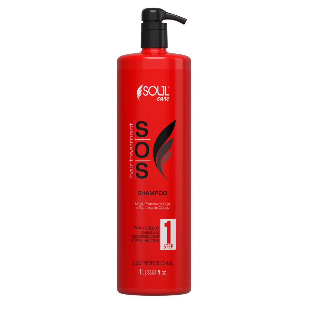 Shampoo Reconstrução Cauterização Profissional SOS de 1 Litro Soul Care Queratina Cronograma Capilar