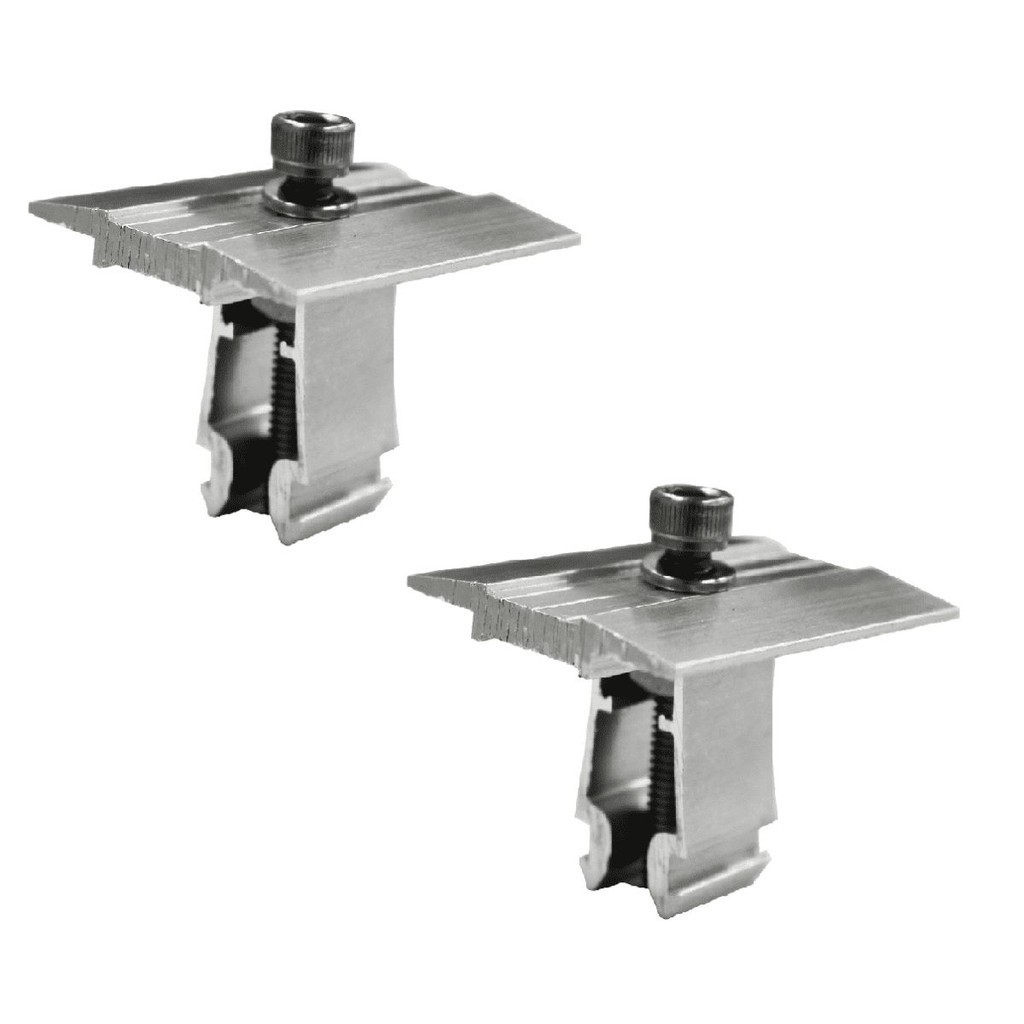 Kit 02 Fixador Grampo Intermediário Middle Clamp Placa Painel Solar Alumínio e Inox Perfil Master Presilha Central