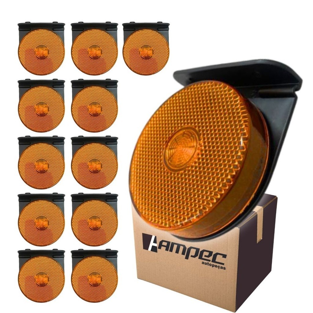 Kit 12 Lanterna Lateral LED Para Carreta Caminhão Trailer Reboque Com Suporte Amarela G 85mm