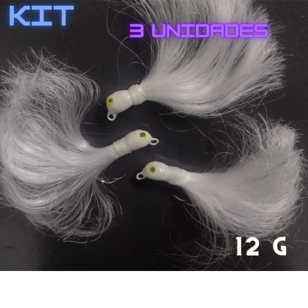KIT 3 unidades Isca Artificial Xuxinha Jig para Pesca 12 gr cerdas finas
