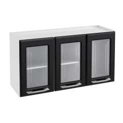Armário Aéreo p/ Cozinha Topázio 3 Portas c/ Vidro 105cm Branco/Preto - Telasul