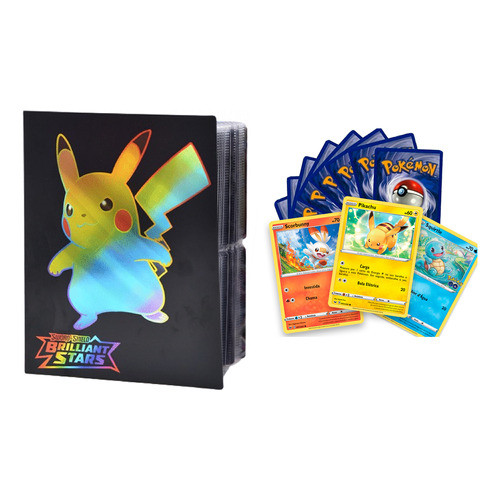 Álbum Pokémon Porta 240 Cartas Pikachu Rainbow + 25 Cards