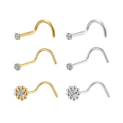 3PCS Kit Piercing Nostril Aço Cirúrgico Florzinha Piercing de Nariz Ponto de Luz