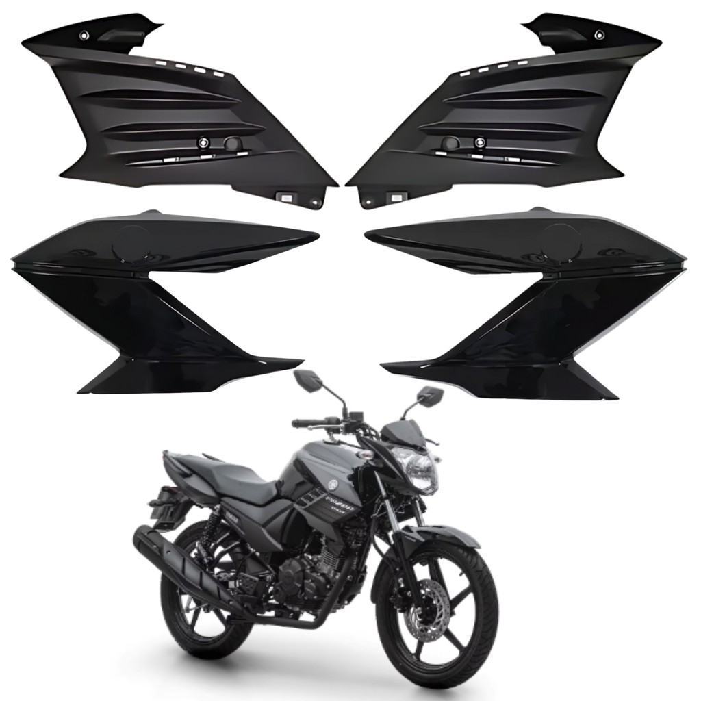 KIT CARENAGEM ABA ALETA COMPLEMENTO FAZER 150 PRETO BRILHO 2014 2015 PARAMOTOS YAMAHA
