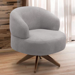 Poltrona Decorativa Giratória Sala de Estar Living Seven F04 Veludo Cinza - Lyam Decor