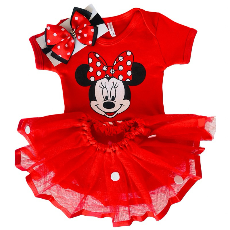 Body Minnie bebê temático mesvesário infantil Menina + laço +Tule em Oferta na Shopee