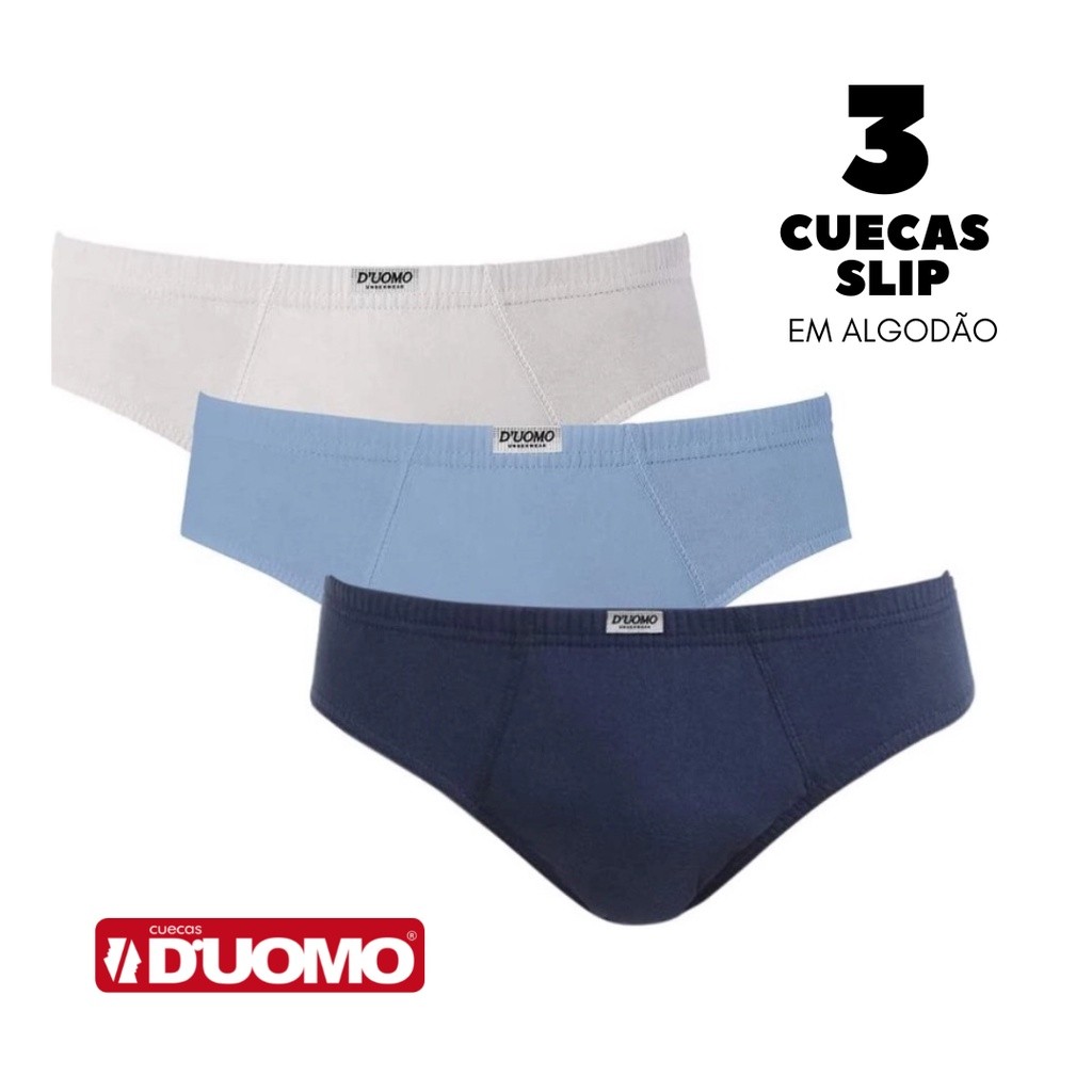 Kit 3 Cuecas Slip Básica Duomo 100% Algodão - Men Clothes