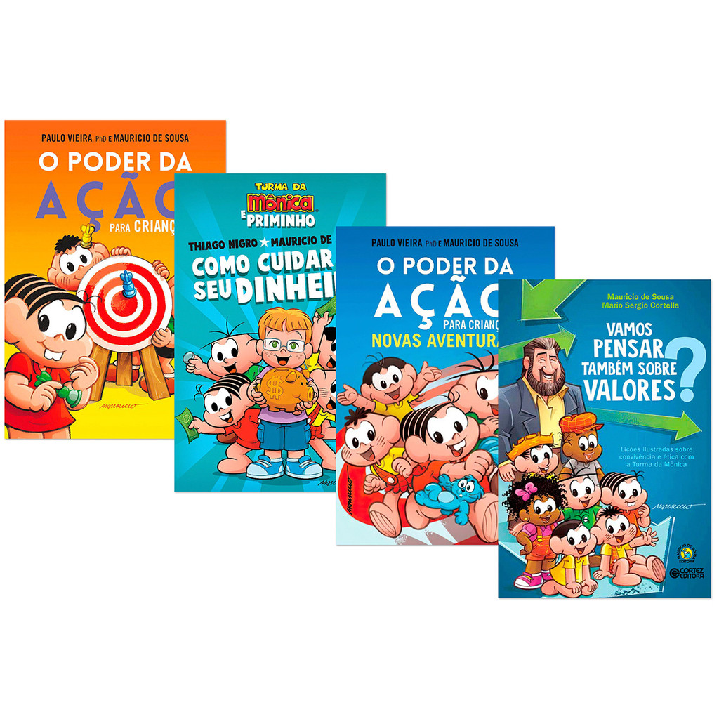 KIT Turma da Mônica: Poder Ação Crianças + Novas Aventuras + Como Cuidar Dinheiro + Vamos Pensar Também Sobre Valores?