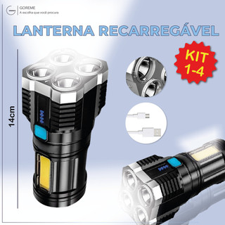 Kit 4 Super Lanterna Led Portátil Recarregável USB Resistente a água com Luz lateral c/ 4 LEDS em Oferta na Shopee