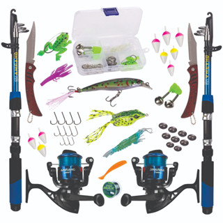 KIT DE PESCA C/2 VARAS + 2 MOLINETES + ISCAS  + ITENS em Oferta na Shopee