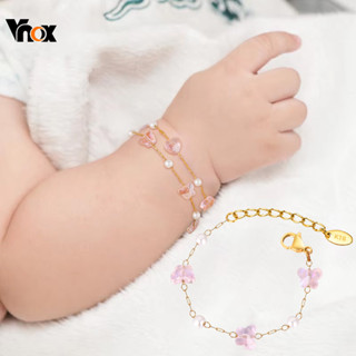 Vnox Bonito Bebê Crianças Rosa Borboleta Coração Pérola Pulseira , Ouro 18K Seguro Hipoalergênico Link Corrente , Presente De Jóias Infantis em Oferta na Shopee