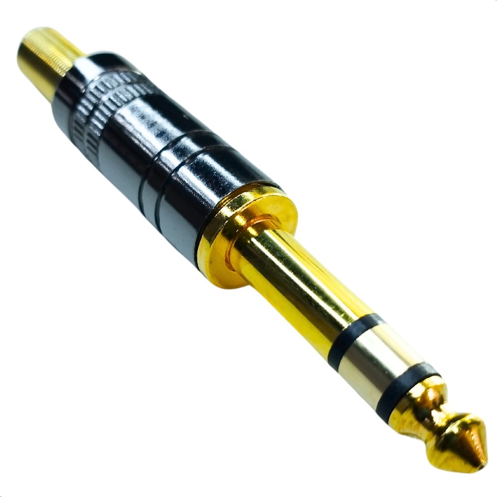 Plug P10 Estéreo Conector Banhado a ouro Com Mola Para Guitarra Baixo Violão Som Profissional