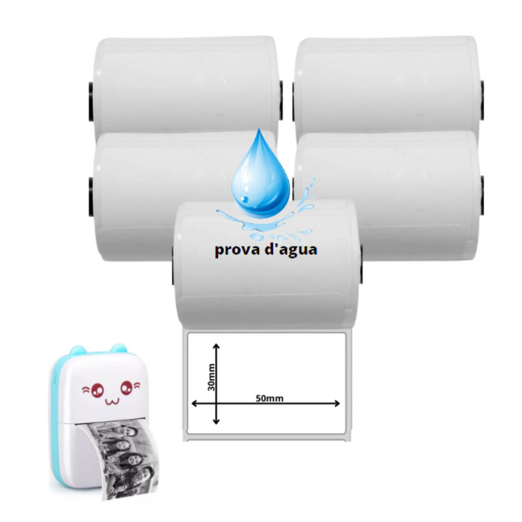 5 rolo etiqueta adesiva 50x30 impressora gatinho Prova Dagua em Oferta na Shopee
