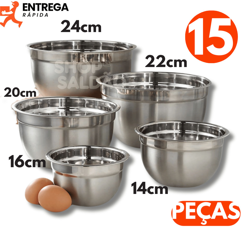 kit 5 Bowl Inox Jogo de Tigela com Tamanhos diferentes Bacia de Inox para Cozinha Multiuso em Oferta na Shopee