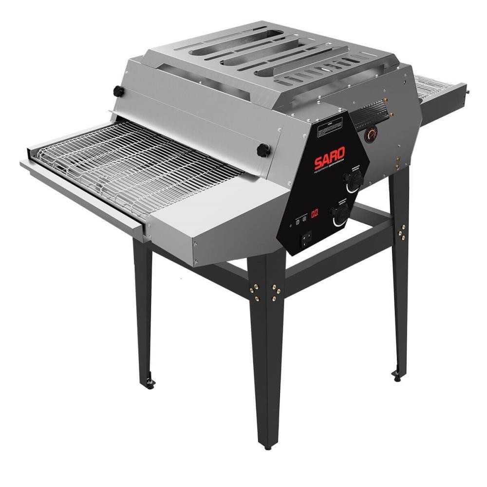 Imagem Forno Assador Esteira Saro Aço Inox A Gás Para Pizzas De 50cm 5 Velocidades Com Base Bivolt FE50GLP