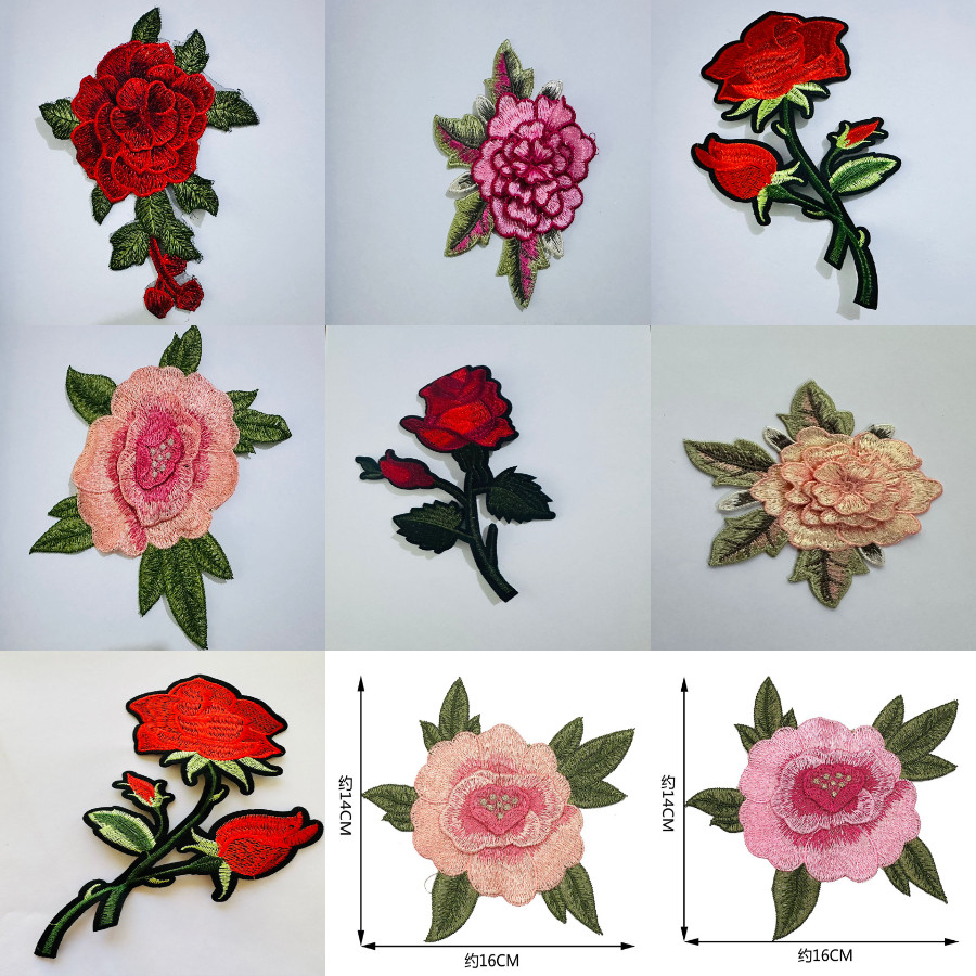 kit 3 6 9 12 15 Bordados de Flores de Rosa e Ameixa Série de acessórios para roupas sapatos e bolsas com emblemas patches apliques
