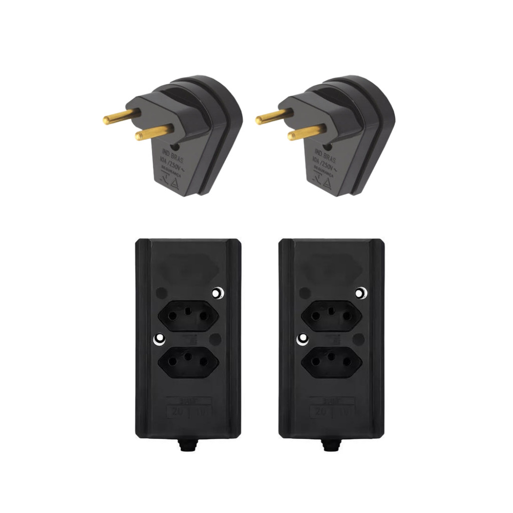 Kit 2 Tomada Dupla 20A + Plugue Macho 10A 2 Pinos Extensão em Oferta na Shopee