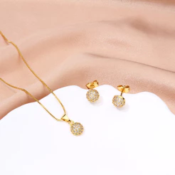 Kit Colar Brincos Feminino Para Noiva Conjunto Folheado a Platina Redondo Zircônia Cravejada