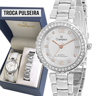 Relógio Feminino Champion Prata Troca Pulseira Analógico