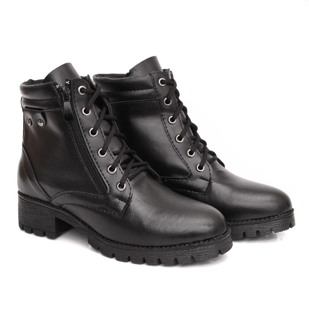 Bota Feminina Tratorada Salto Baixo Coturno Tendência Preto