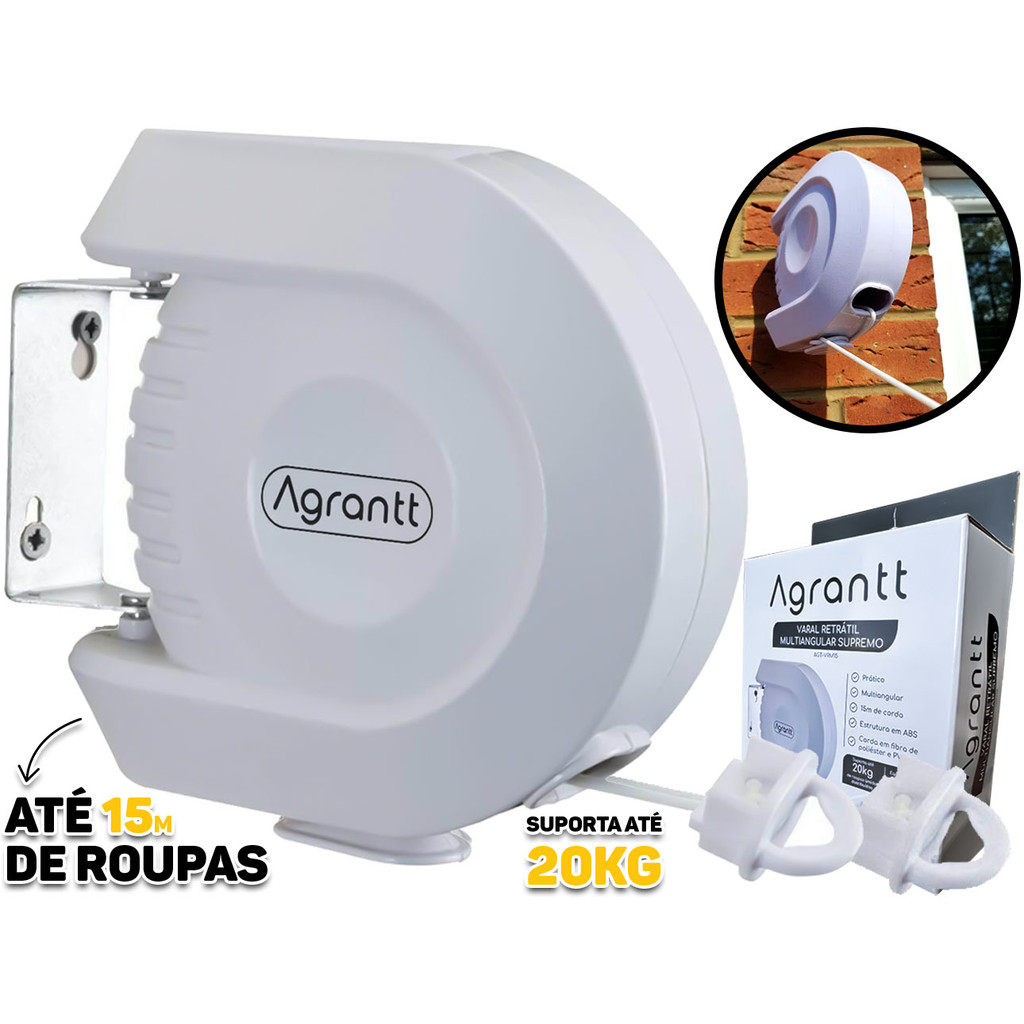 Varal Retrátil De Parede Para Roupas Multiangular 15 Metros Corda Automático Suporta 20kg Agrantt em Oferta na Shopee