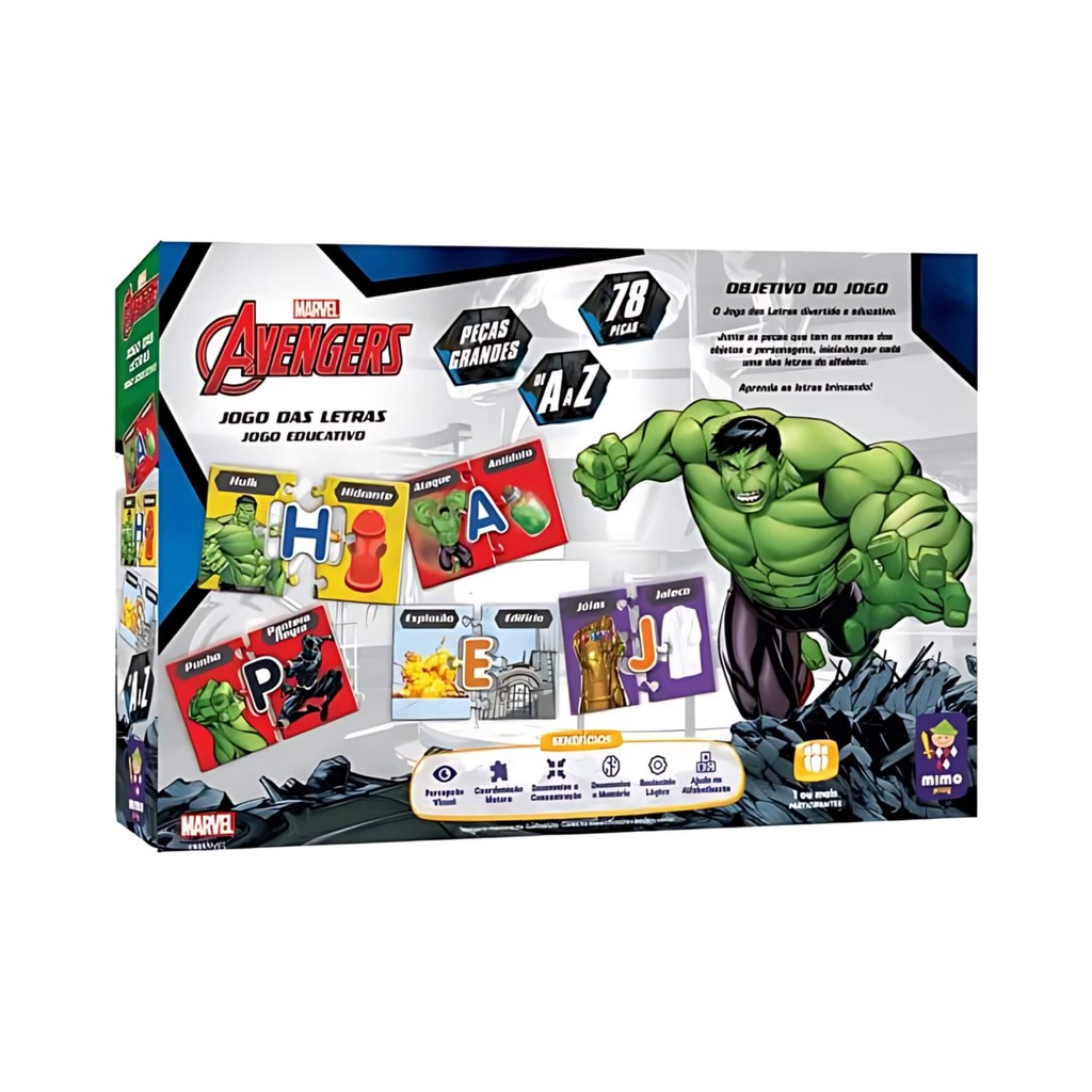 Jogo Educativo das Letras Hulk Avengers 78 Peças Mimo Toys - 1996 em Oferta na Shopee
