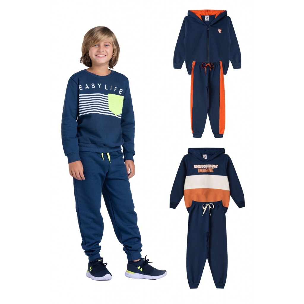 Kit Sortido 4 Peças de Roupas Infantis Inverno Masculino - 2 Casacos + 2 Calças