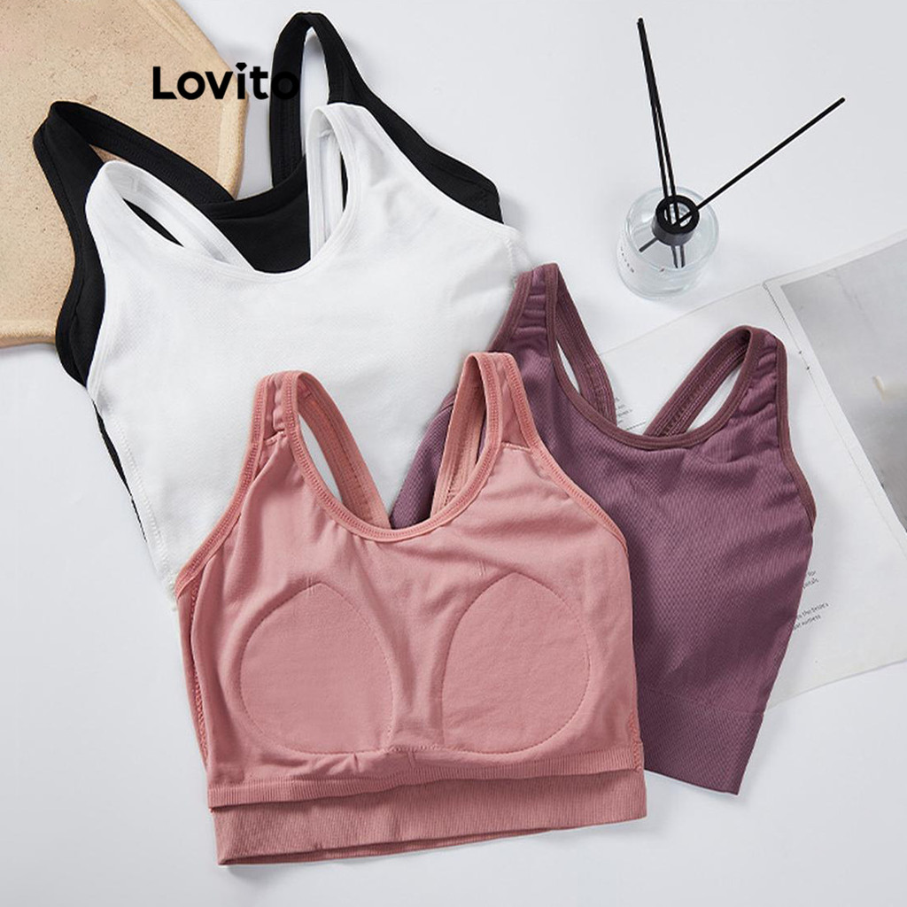 Lovito Sutiã Esportivo Esportivo Liso Sem Costas Para Mulheres LNL44040 em Oferta na Shopee