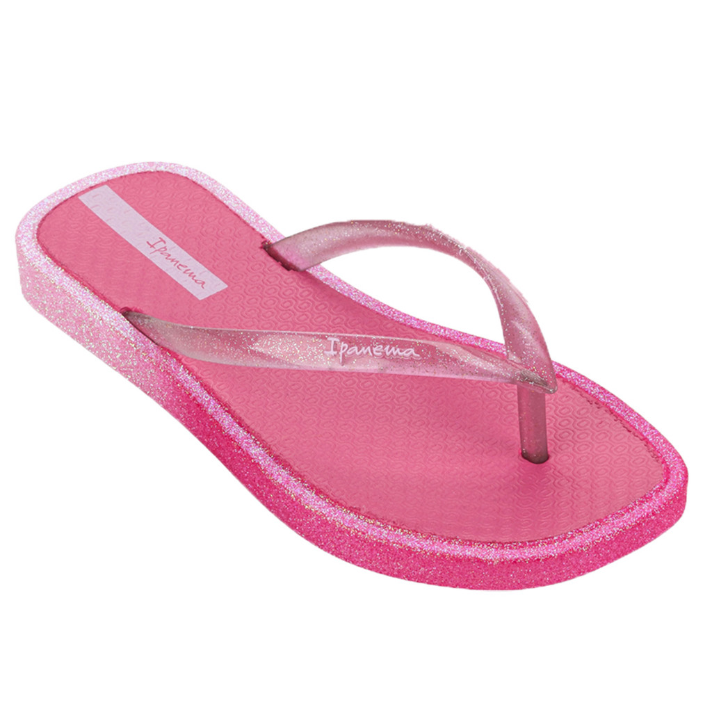 Chinelo Glitter Rosa Preto Edge Solar Glow Bico Quadrado Menina Infantil Ipanema