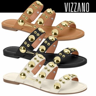 Sandália Rasteira Feminina Vizzano Tiras Esferas Metalizadas Conforto em Oferta na Shopee