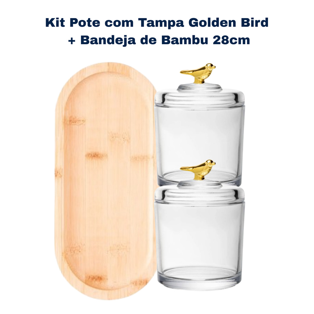 KIT 2 POTES C TAMPA GOLDEN BIRD 8,5CM CRIST ECO+BAND. BAMBU
