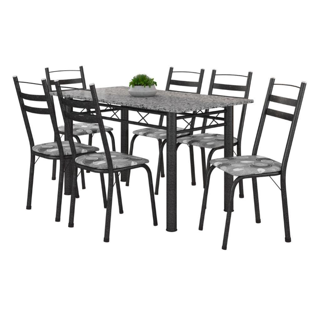 Conj De Mesa Itália Com 6 Cadeiras 1,40m Granito/Dark