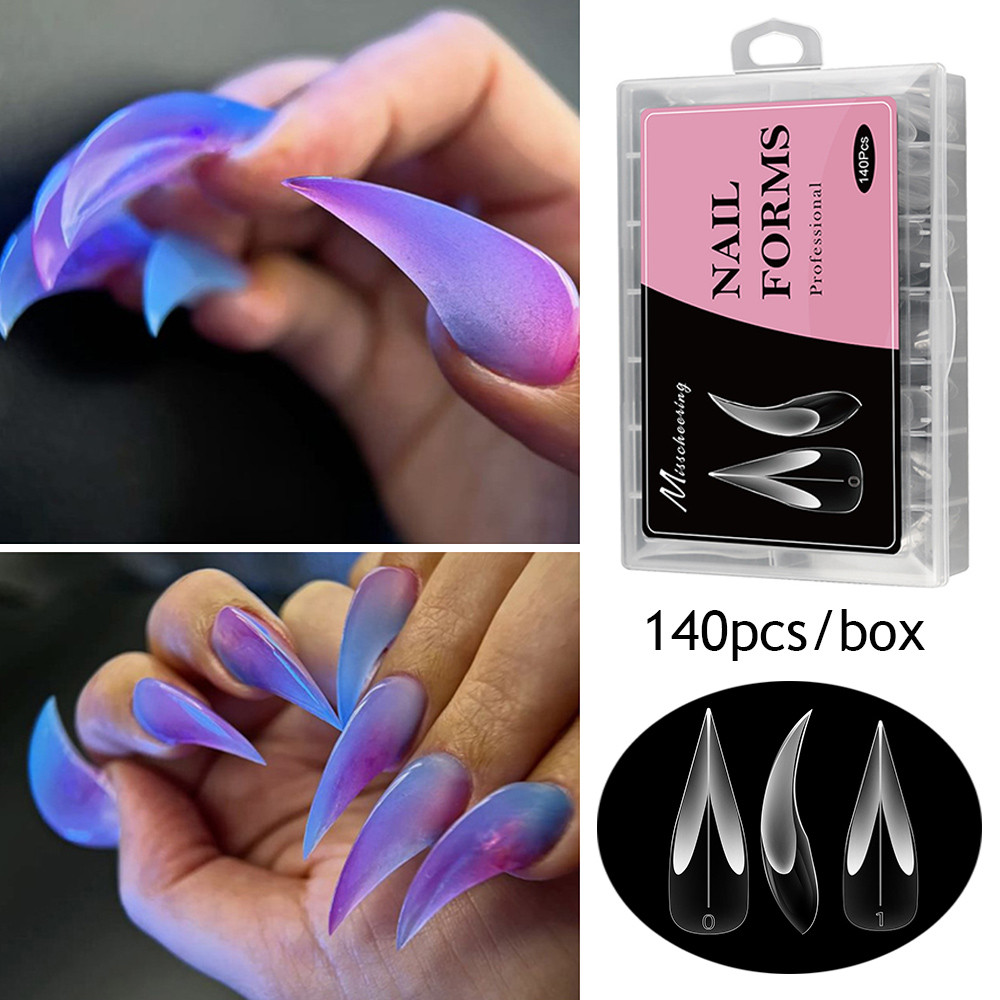 48/140 Unidades Moldes De Unhas De Garra De Dragão Cobertura Completa Curvada Acrílica Natural Manicure Falsa em Oferta na Shopee