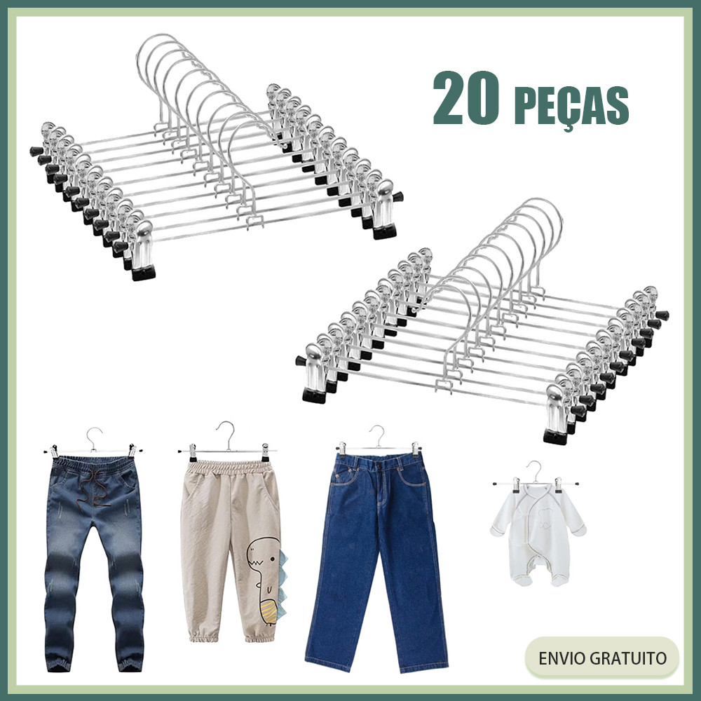 20pcs Metal Trouser Rack com Borracha Antiderrapante Rack de Secagem Retráctil para Calças com Clipe