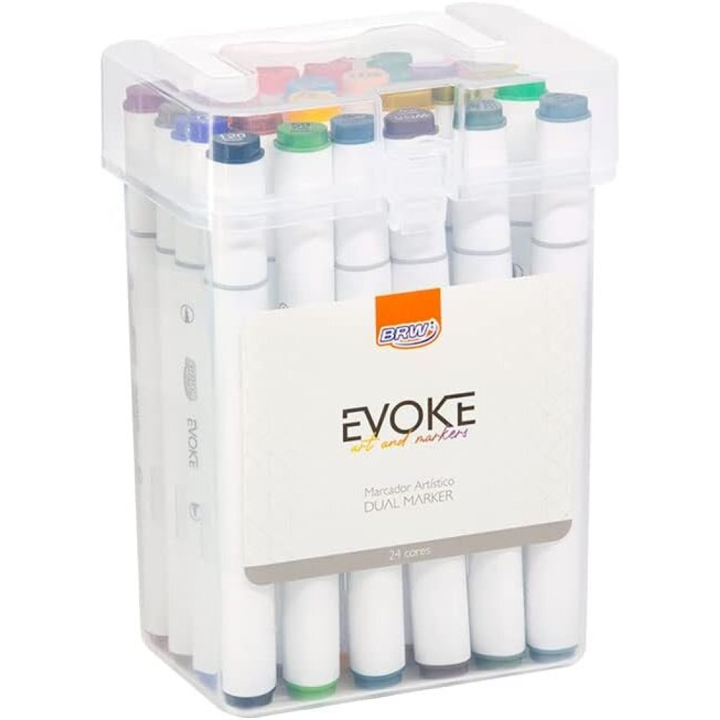 MARCADOR ARTÍSTICO BRW EVOKE DUAL MARKER   ESTOJO 24 CORES   DM2400 em Oferta na Shopee