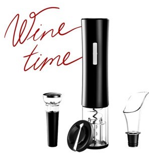 AE Abridor De Vinho Elétrico A Pilhas Com Acessórios Premium Preto com prata