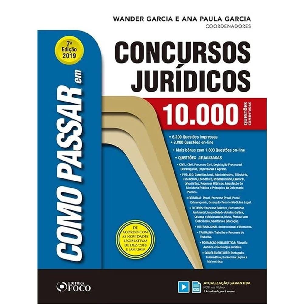 Imagem COMO PASSAR EM CONCURSOS JURIDICOS autor WANDER GARCIA E ANA PAULA GARCIA