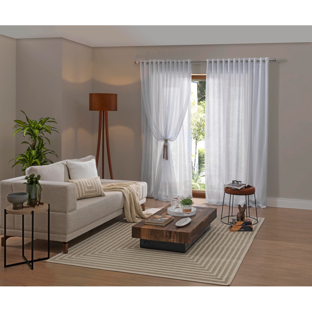 Cortina Renda Sala Quarto Forro Corta Luz Pantalla 3,5m x 2,20m Branca Porta Janela Minimalista Quadriculada Refinada