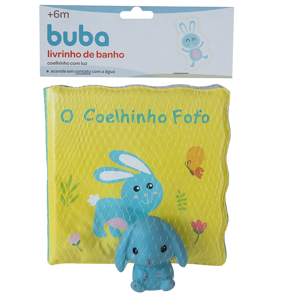 Kit Livrinho de Banho + Coelhinho com Luz Buba Brinquedo Banho Bebê Menina Menino